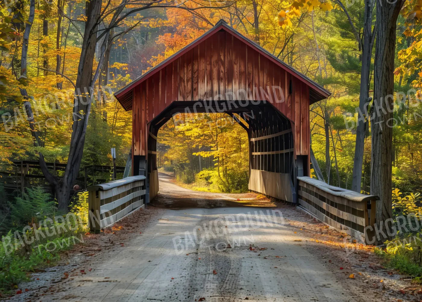 Fall Covered Bridge 7’x5’ UltraCloth (84 x 60 inch) Backdrop