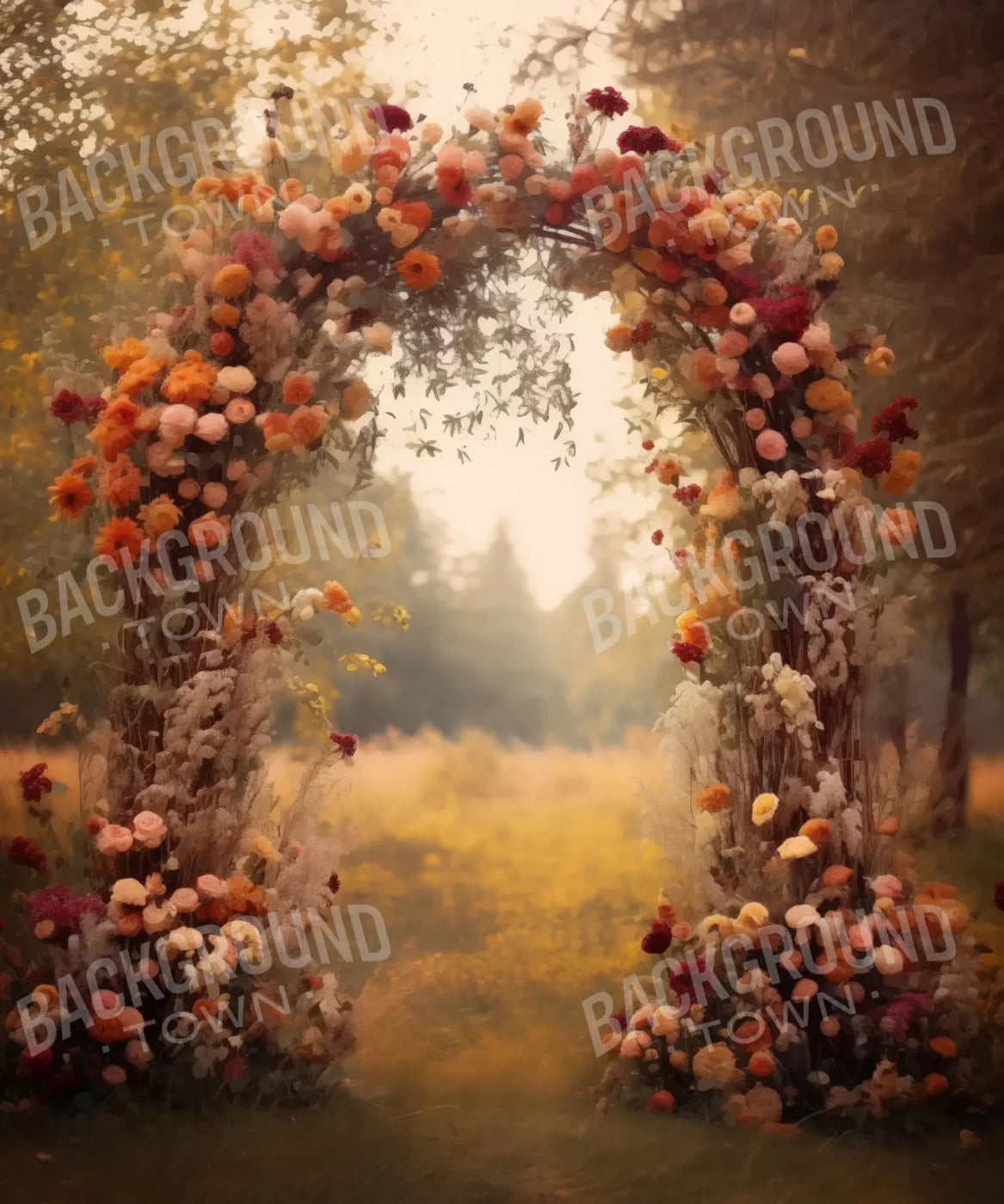 Fall Floral Arch Outdoors In Field 10’X12’ Ultracloth (120 X 144 Inch) Backdrop