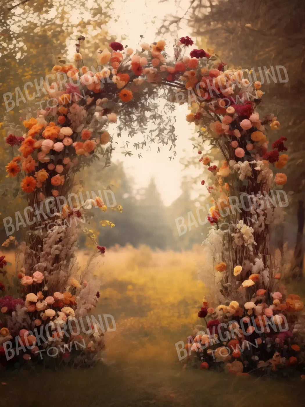 Fall Floral Arch Outdoors In Field 5’X6’8 Fleece (60 X 80 Inch) Backdrop