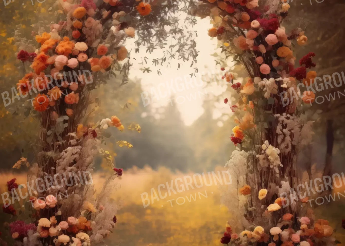 Fall Floral Arch Outdoors In Field 7’X5’ Ultracloth (84 X 60 Inch) Backdrop