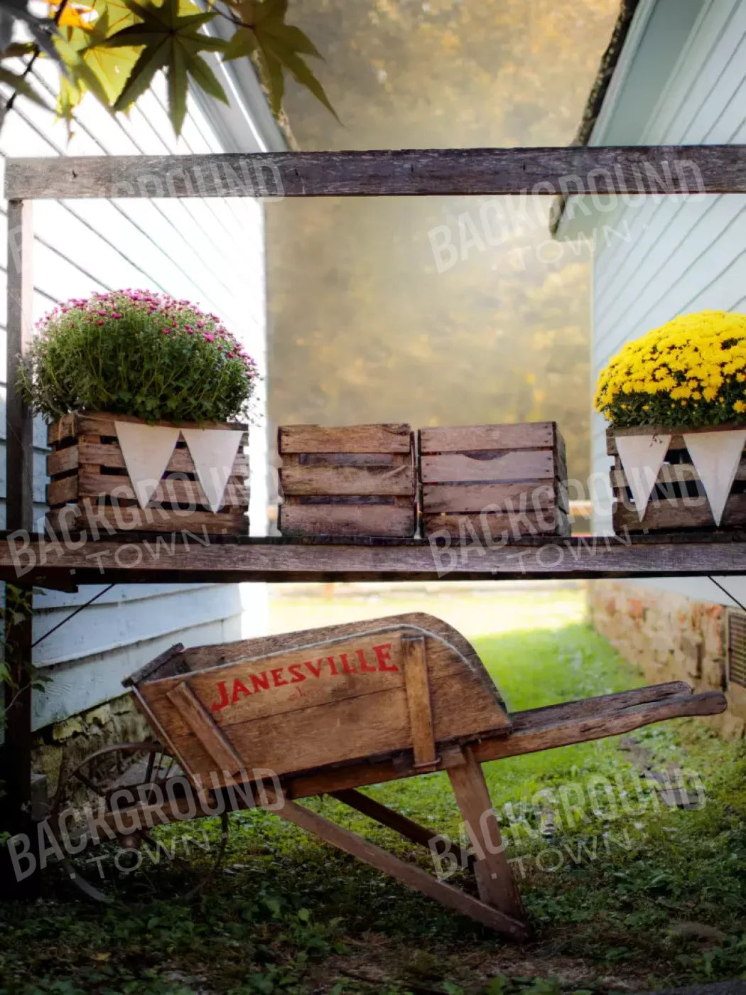 Fall Mums 8X10 Fleece ( 96 X 120 Inch ) Backdrop