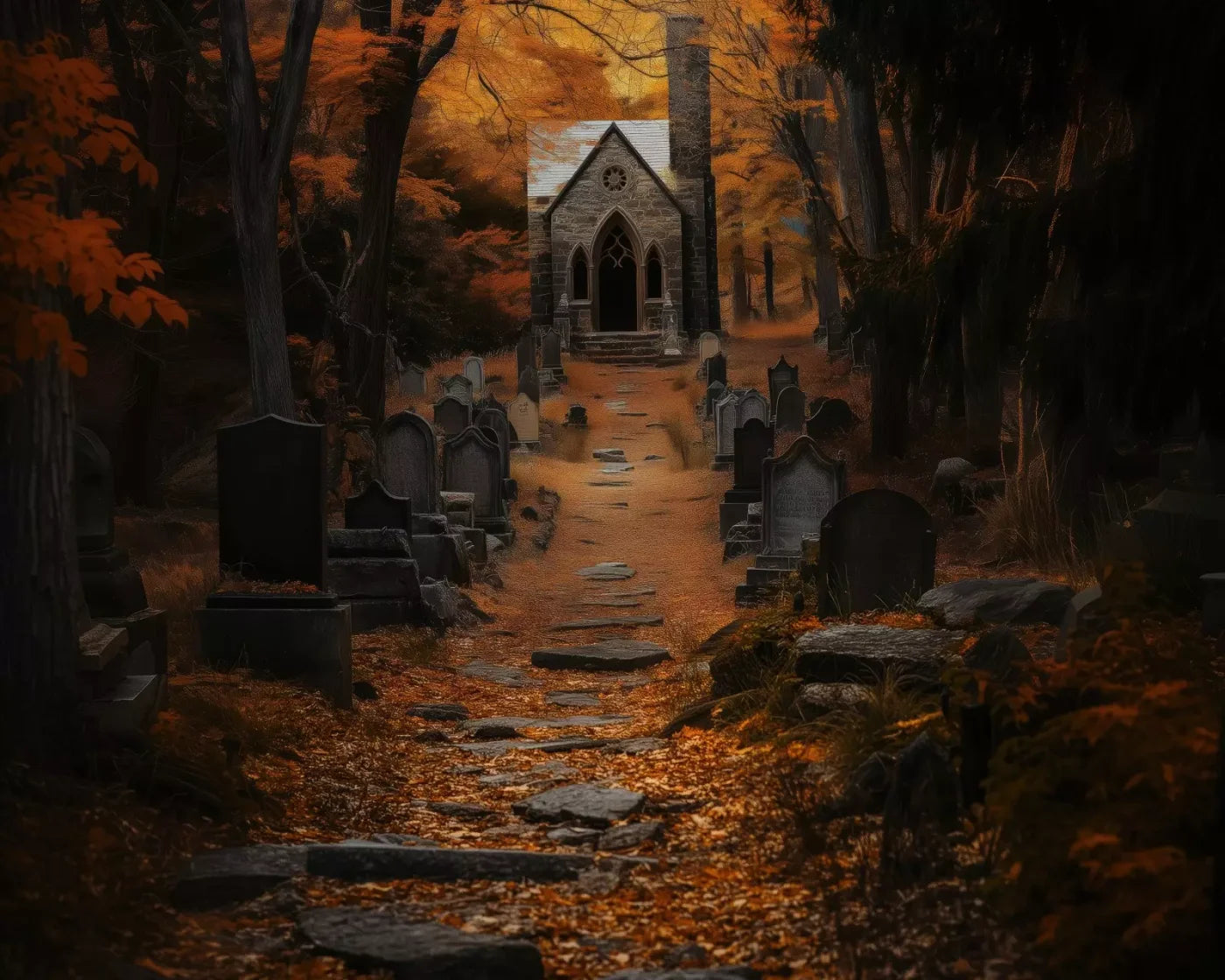 Fall Walk Throught The Cemetary 10’X8’ Fleece (120 X 96 Inch) Backdrop