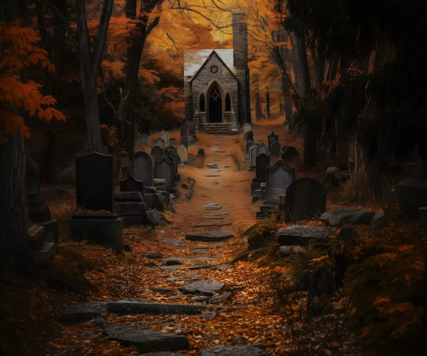 Fall Walk Throught The Cemetary 12’X10’ Ultracloth (144 X 120 Inch) Backdrop