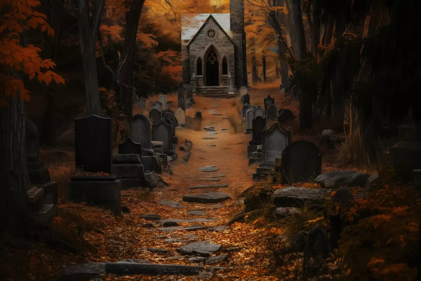 Fall Walk Throught The Cemetary 12’X8’ Ultracloth (144 X 96 Inch) Backdrop