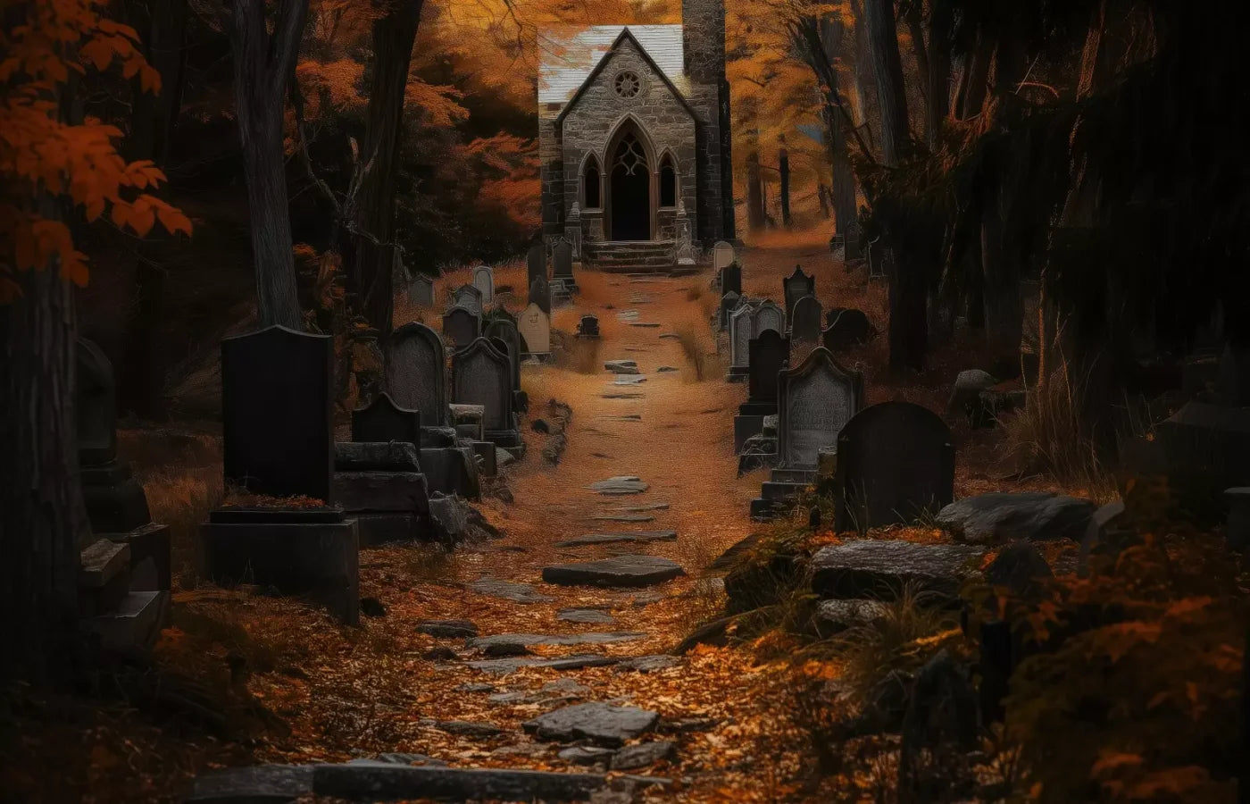 Fall Walk Throught The Cemetary 14’X9’ Ultracloth (168 X 108 Inch) Backdrop