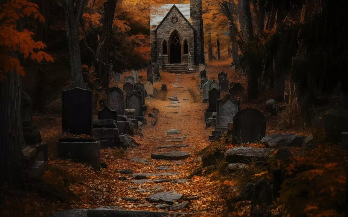 Fall Walk Throught The Cemetary 16’X10’ Ultracloth (192 X 120 Inch) Backdrop