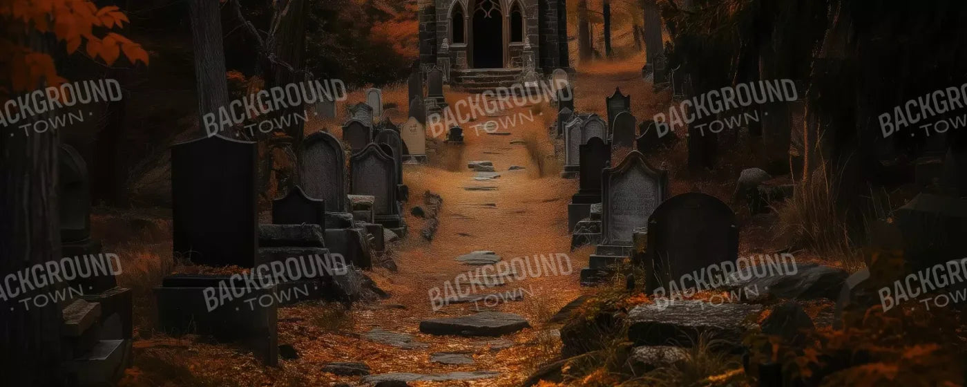 Fall Walk Throught The Cemetary 20’X8’ Ultracloth (240 X 96 Inch) Backdrop