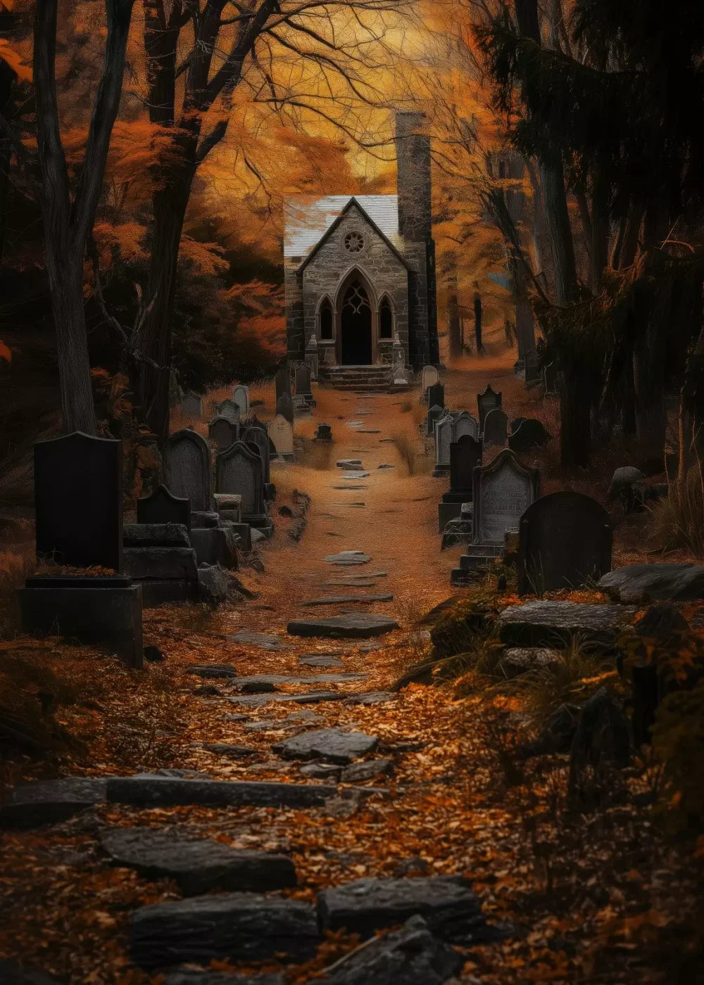 Fall Walk Throught The Cemetary 5’X7’ Ultracloth (60 X 84 Inch) Backdrop
