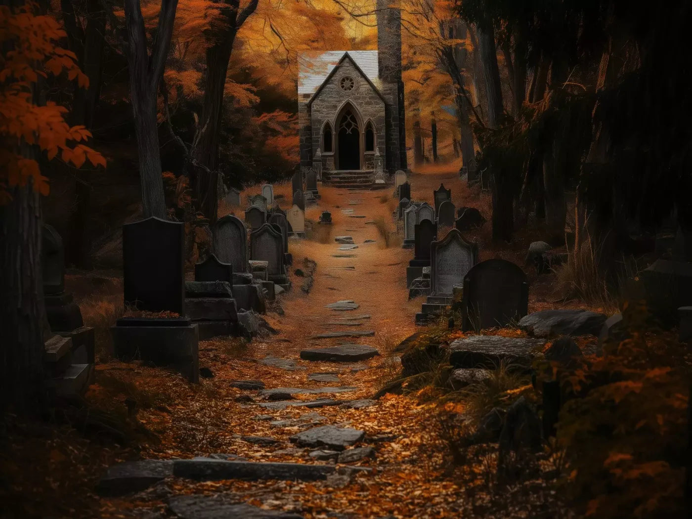Fall Walk Throught The Cemetary 6’8X5’ Fleece (80 X 60 Inch) Backdrop