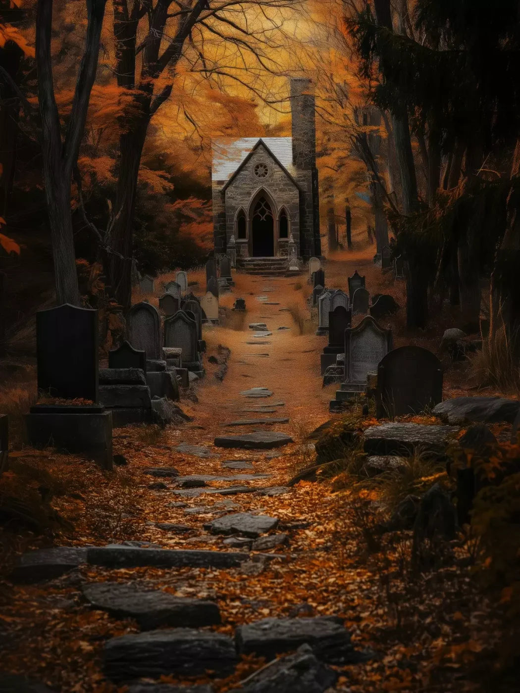 Fall Walk Throught The Cemetary 6’X8’ Fleece (72 X 96 Inch) Backdrop