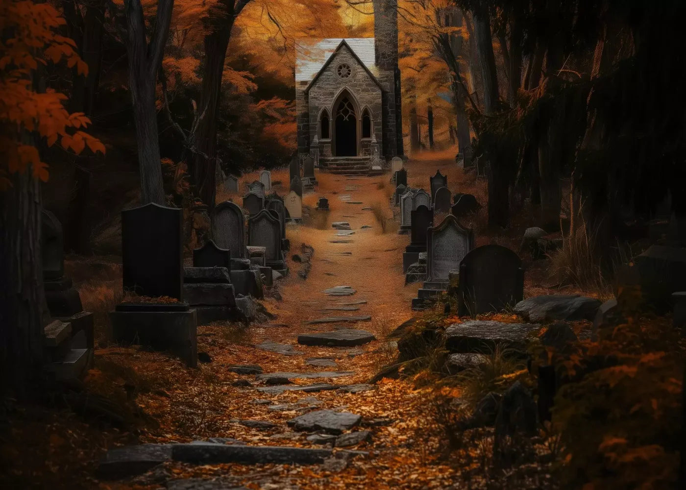 Fall Walk Throught The Cemetary 7’X5’ Ultracloth (84 X 60 Inch) Backdrop