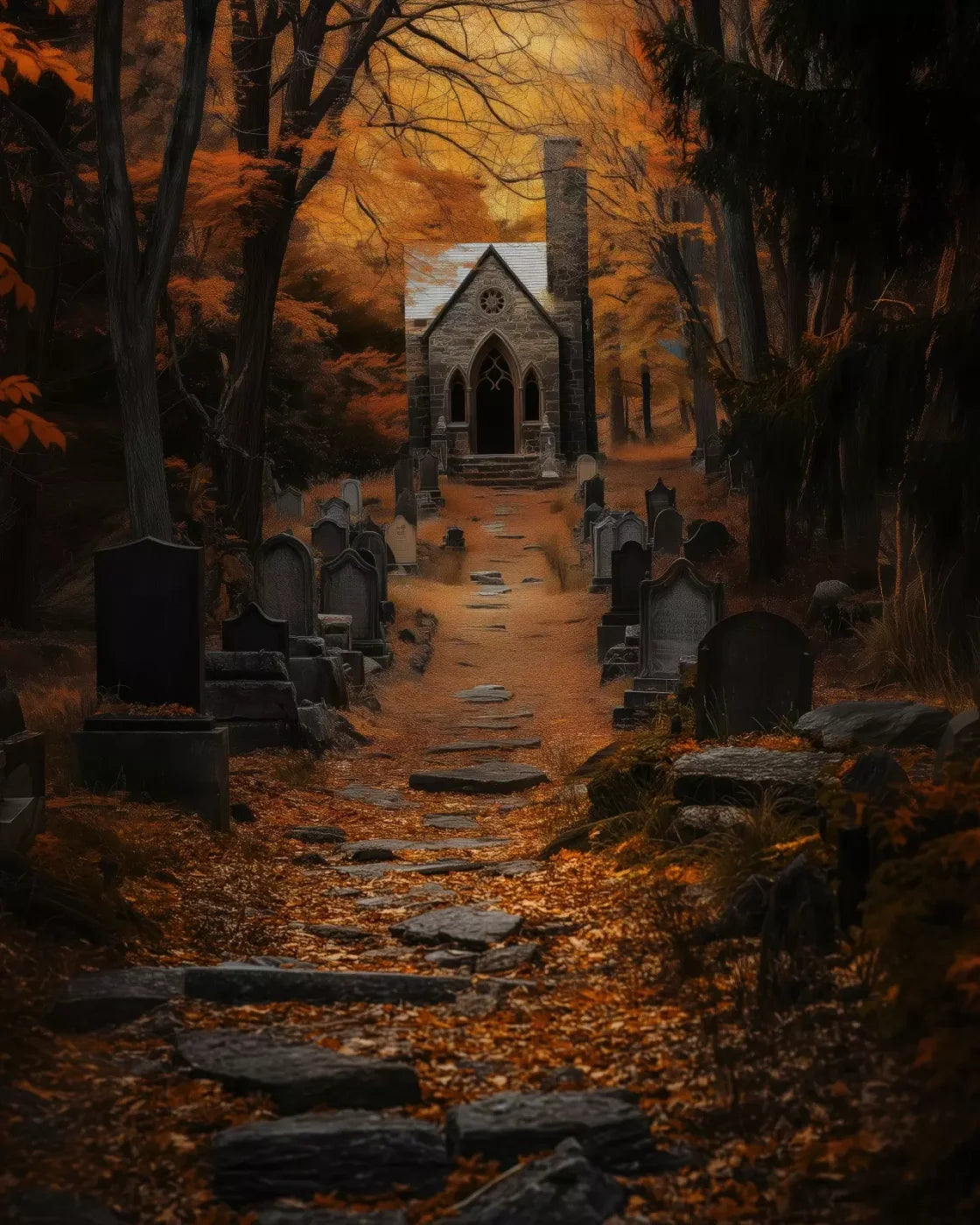 Fall Walk Throught The Cemetary 8’X10’ Fleece (96 X 120 Inch) Backdrop