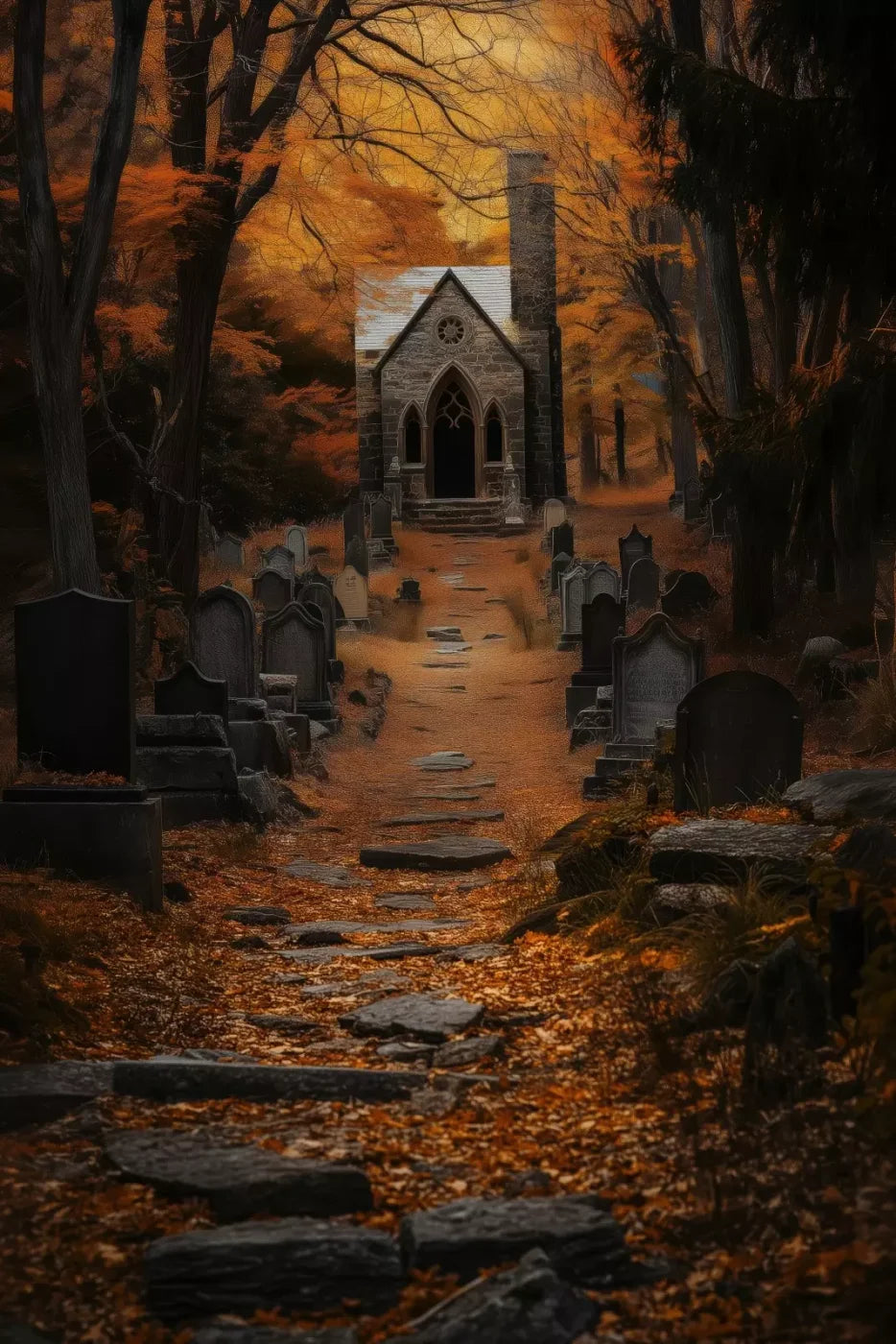 Fall Walk Throught The Cemetary 8’X12’ Ultracloth (96 X 144 Inch) Backdrop