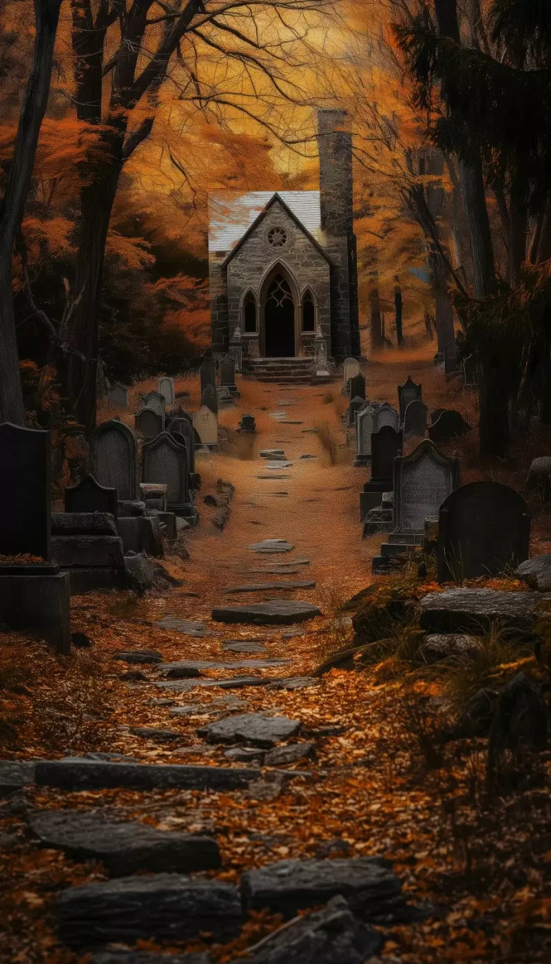 Fall Walk Throught The Cemetary 8’X14’ Ultracloth (96 X 168 Inch) Backdrop