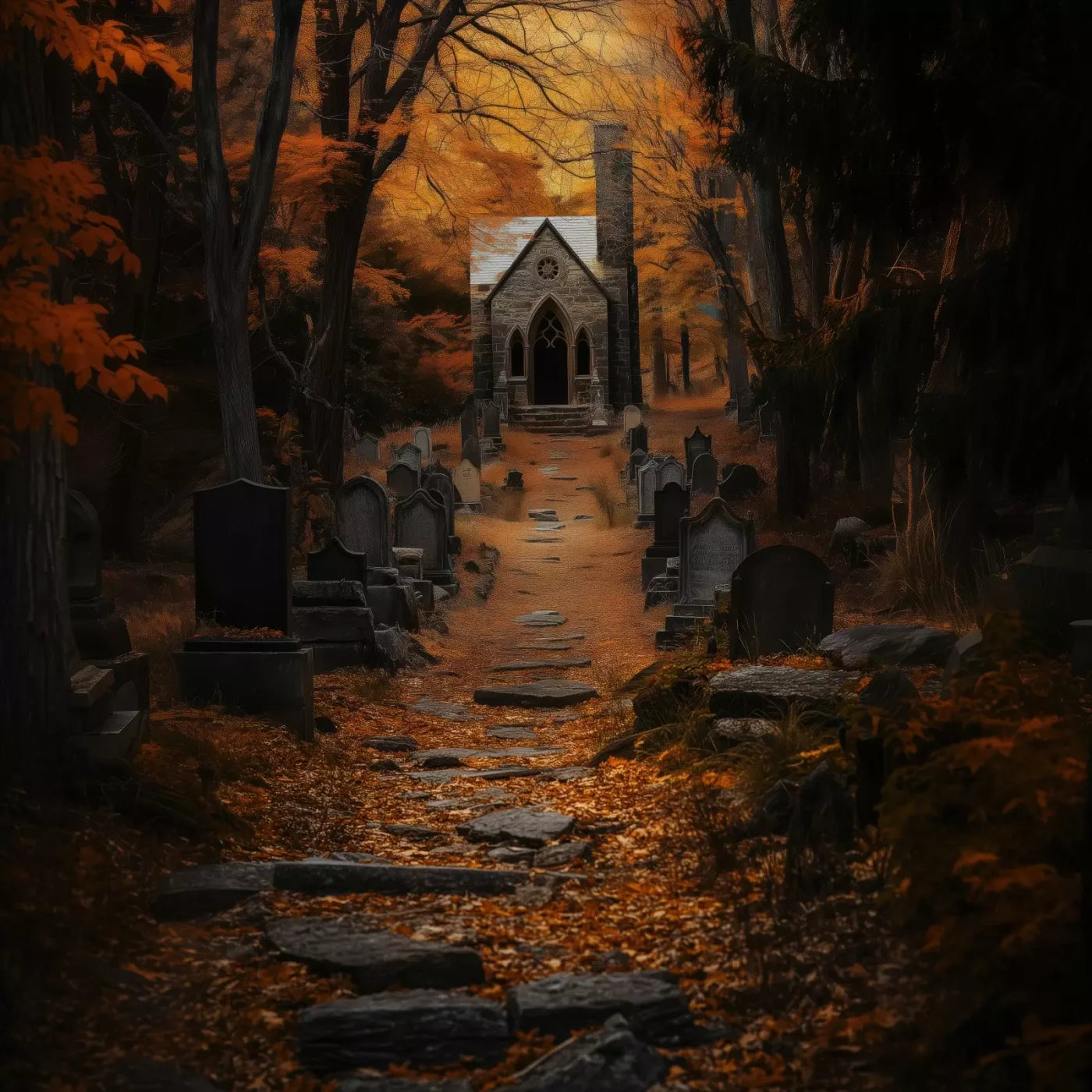 Fall Walk Throught The Cemetary 8’X8’ Fleece (96 X Inch) Backdrop