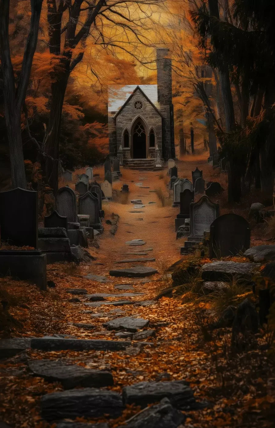 Fall Walk Throught The Cemetary 9’X14’ Ultracloth (108 X 168 Inch) Backdrop