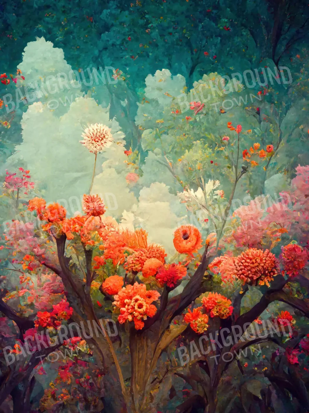 Fantasy Meadow Orange 8X10 Fleece ( 96 X 120 Inch ) Backdrop