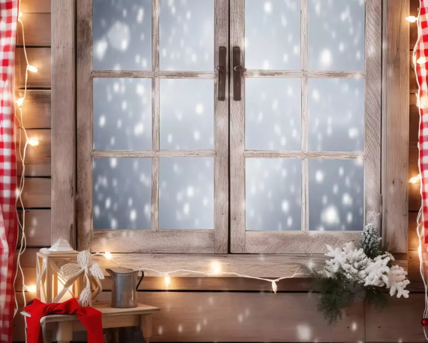 Rustic Snowy Christmas Ii 10’X8’ Fleece (120 X 96 Inch) Backdrop
