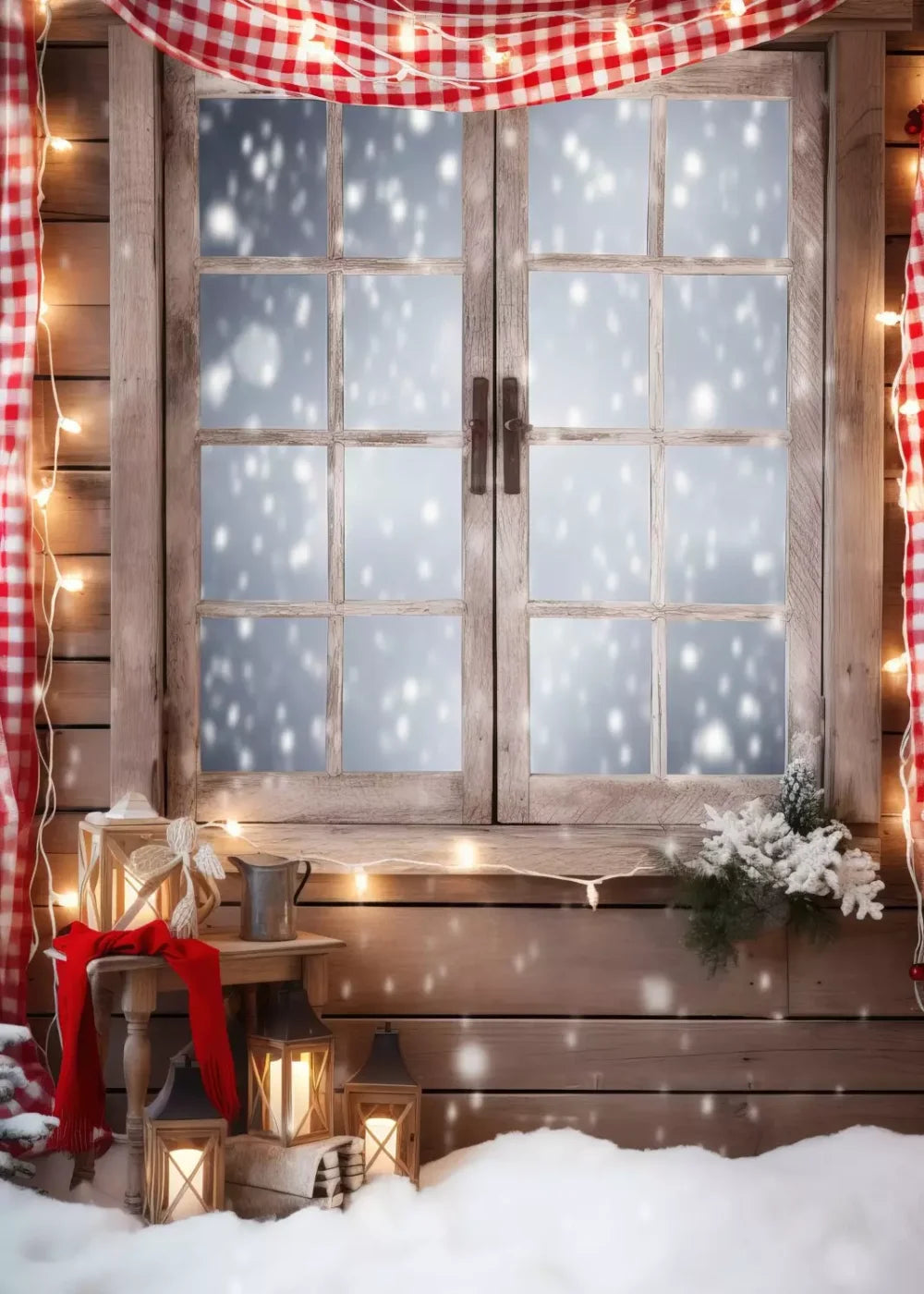 Rustic Snowy Christmas Ii 5’X7’ Ultracloth (60 X 84 Inch) Backdrop