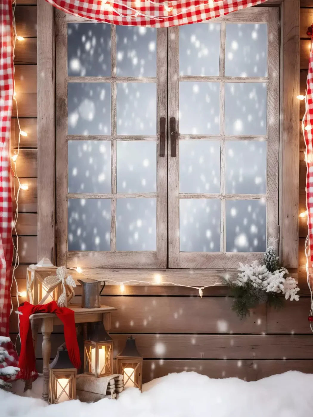Rustic Snowy Christmas Ii 6’X8’ Fleece (72 X 96 Inch) Backdrop