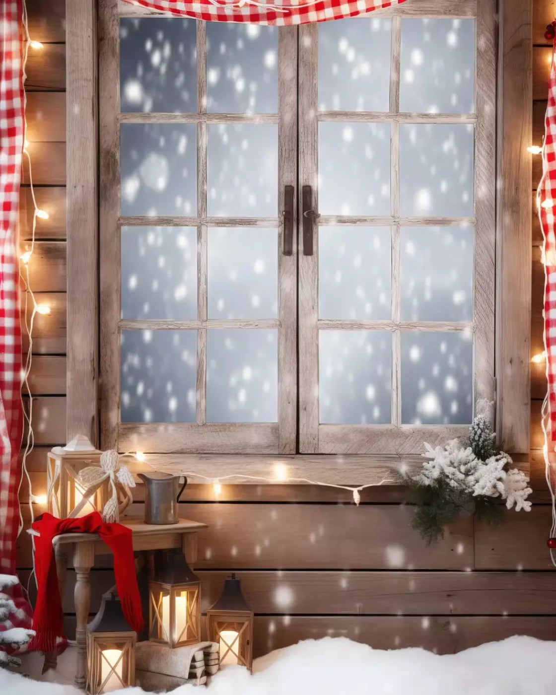 Rustic Snowy Christmas Ii 8’X10’ Fleece (96 X 120 Inch) Backdrop