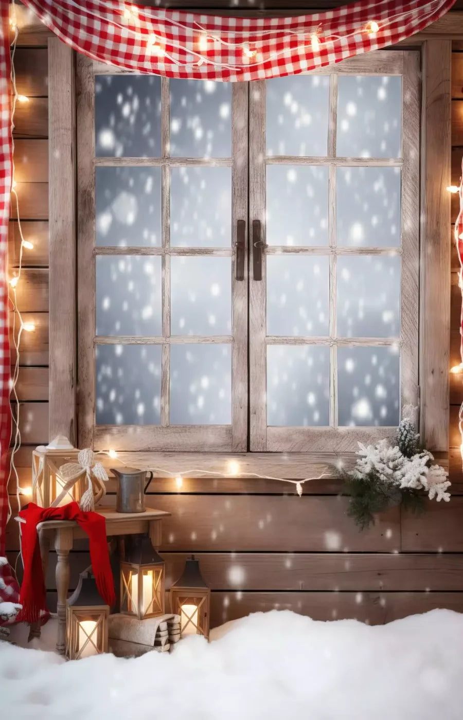 Rustic Snowy Christmas Ii 9’X14’ Ultracloth (108 X 168 Inch) Backdrop