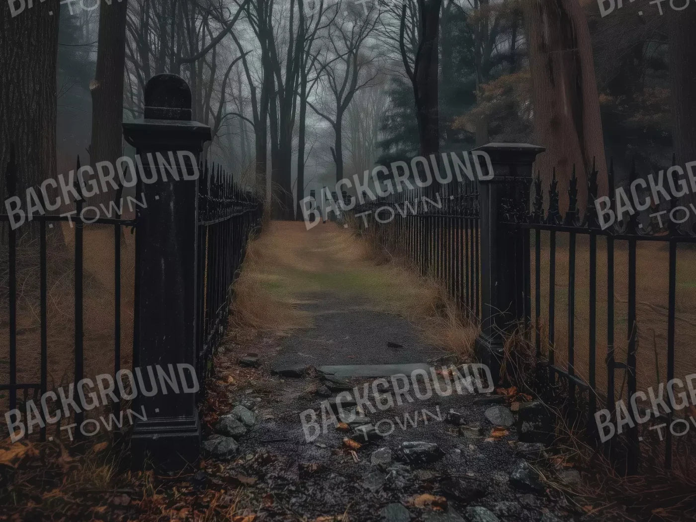 Fenced In Fall Walkway 6’8X5’ Fleece (80 X 60 Inch) Backdrop