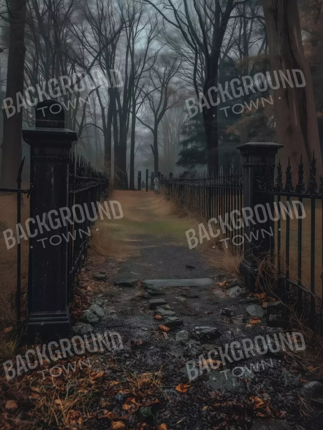 Fenced In Fall Walkway 6’X8’ Fleece (72 X 96 Inch) Backdrop