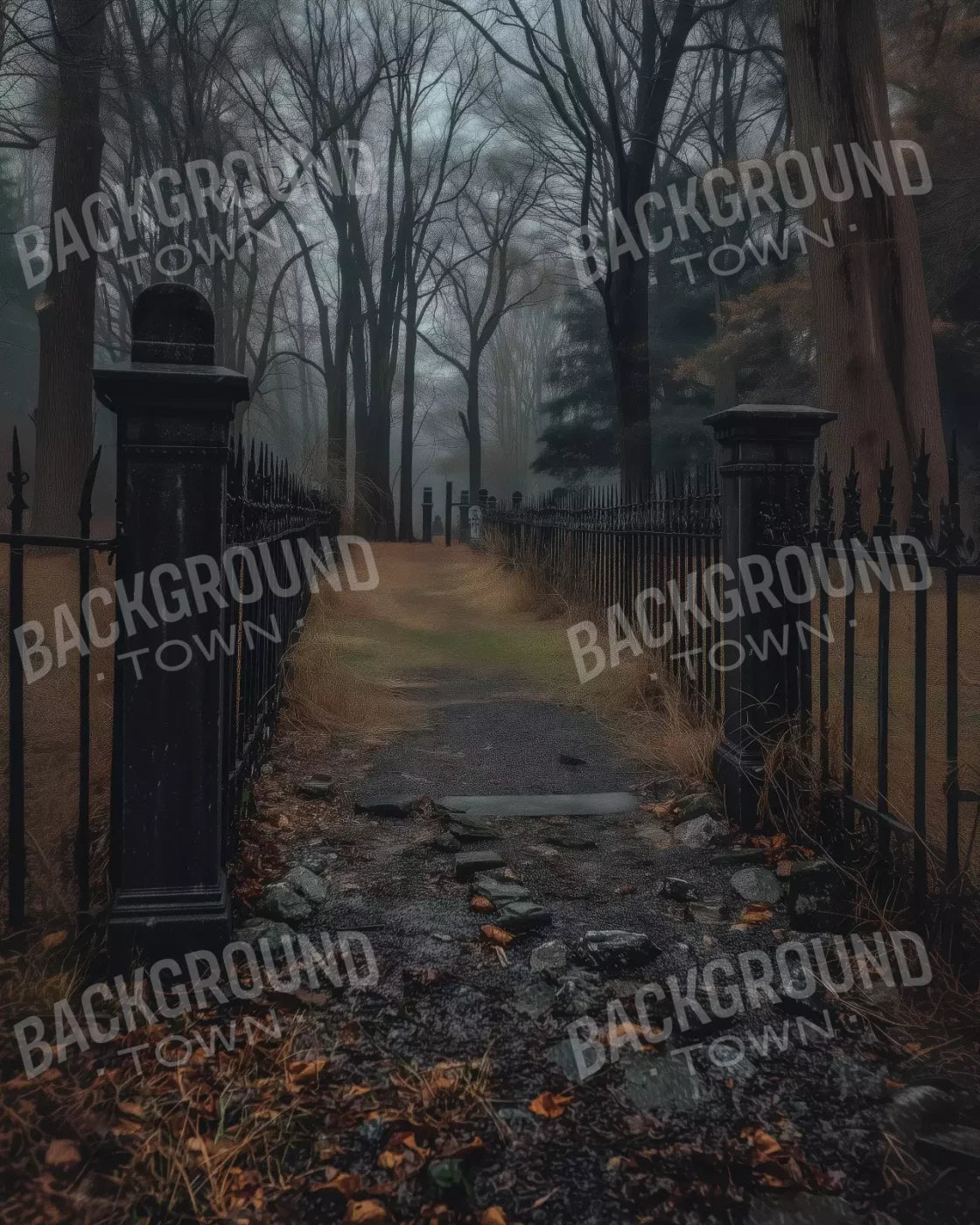 Fenced In Fall Walkway 8’X10’ Fleece (96 X 120 Inch) Backdrop