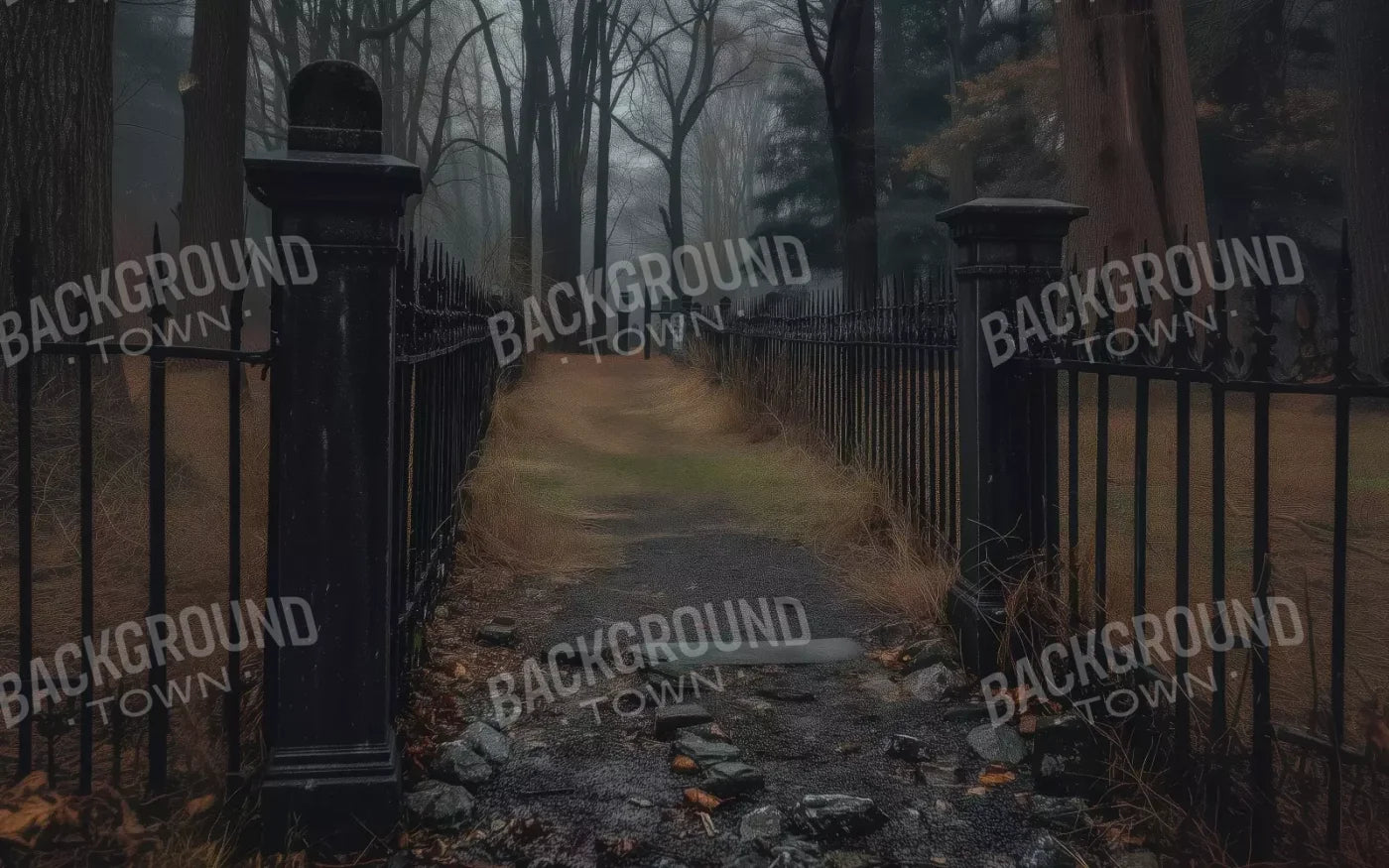 Fenced In Fall Walkway 8’X5’ Ultracloth (96 X 60 Inch) Backdrop