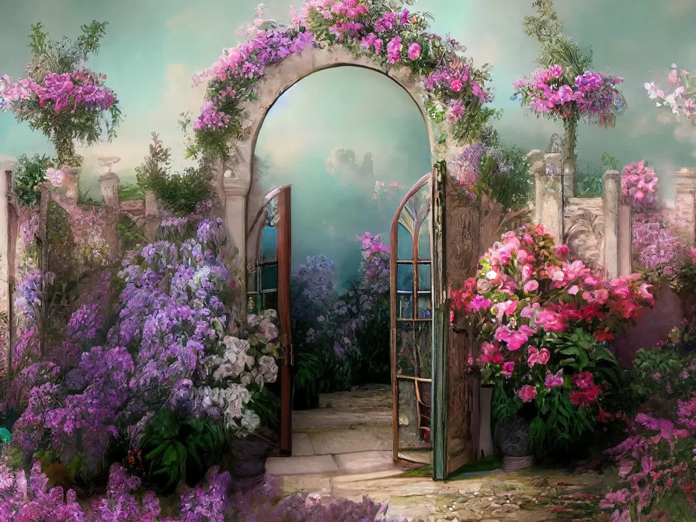 Floral Archway 10X8 Fleece ( 120 X 96 Inch ) Backdrop