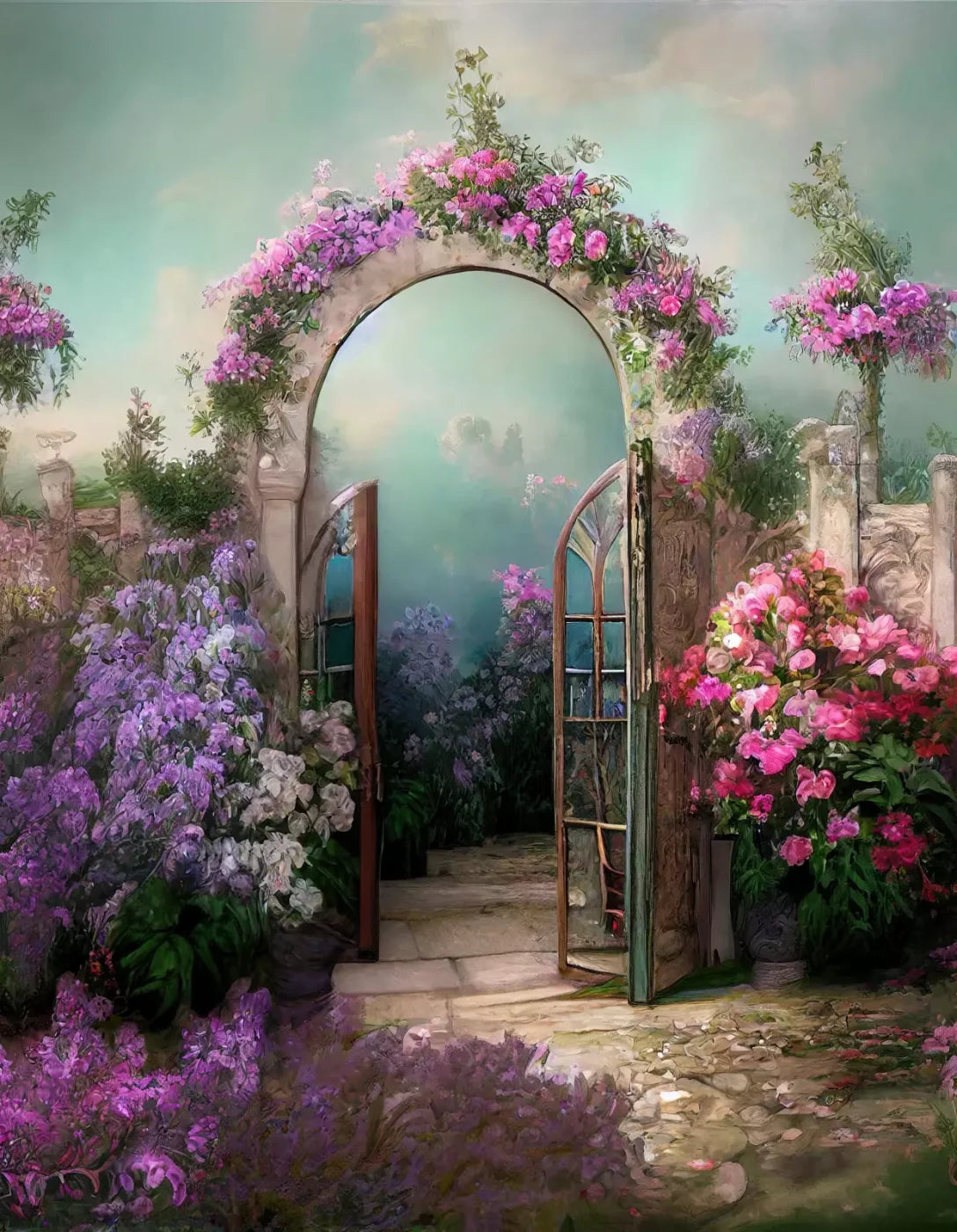 Floral Archway 6X8 Fleece ( 72 X 96 Inch ) Backdrop