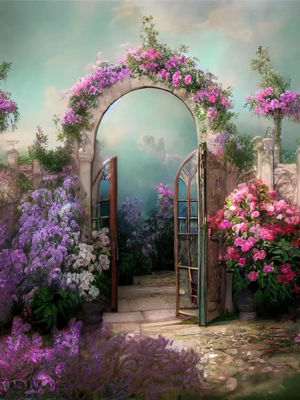 Floral Archway 8X10 Fleece ( 96 X 120 Inch ) Backdrop