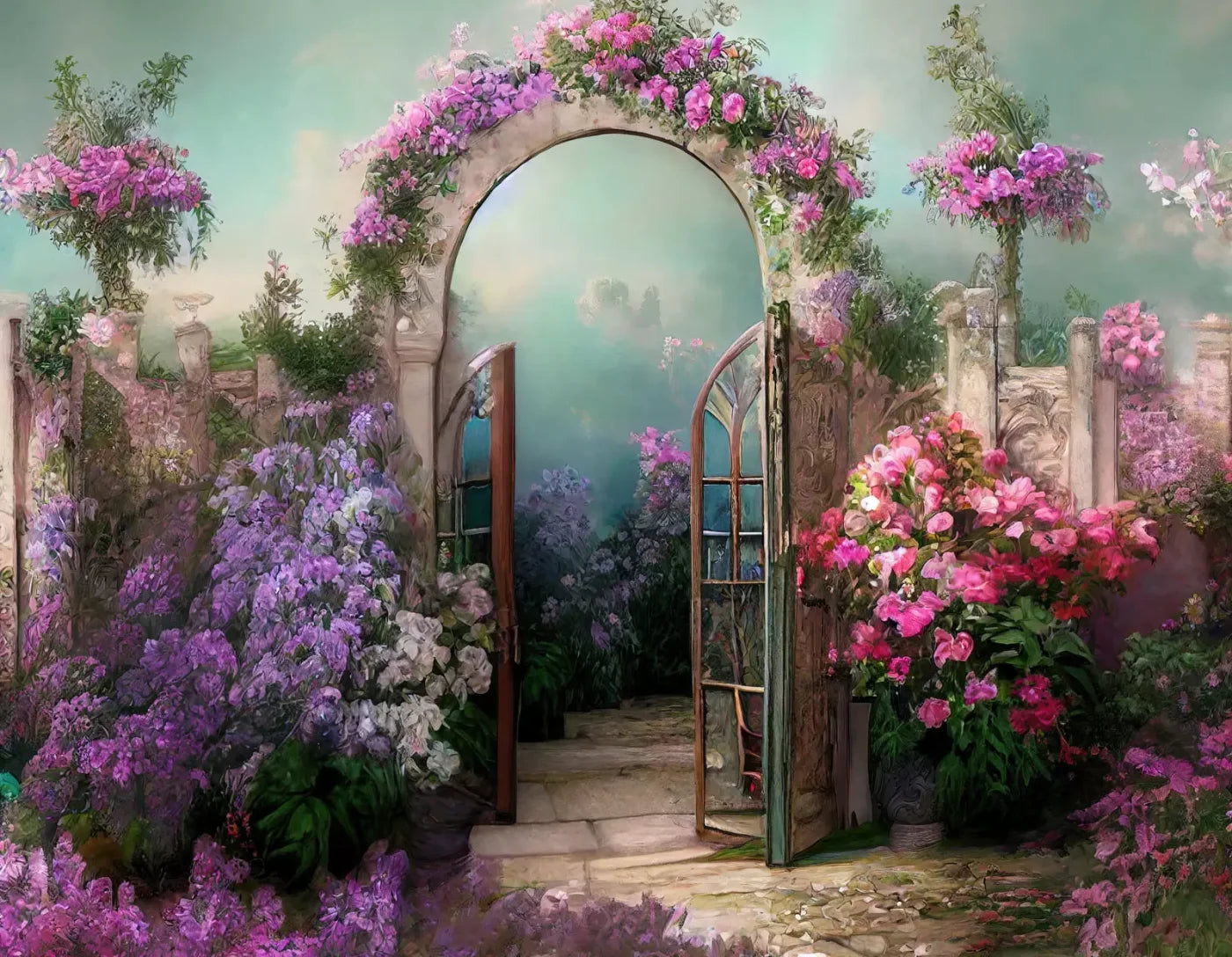 Floral Archway 8X6 Fleece ( 96 X 72 Inch ) Backdrop