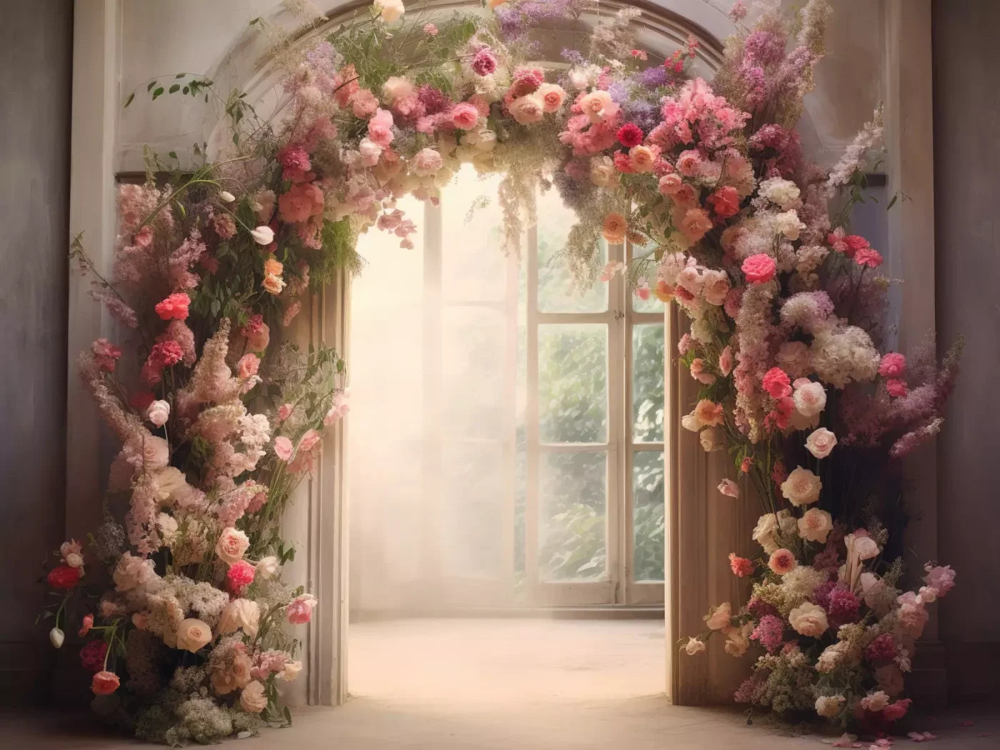 Floral Archway H 8’X6’ Fleece (96 X 72 Inch) Backdrop