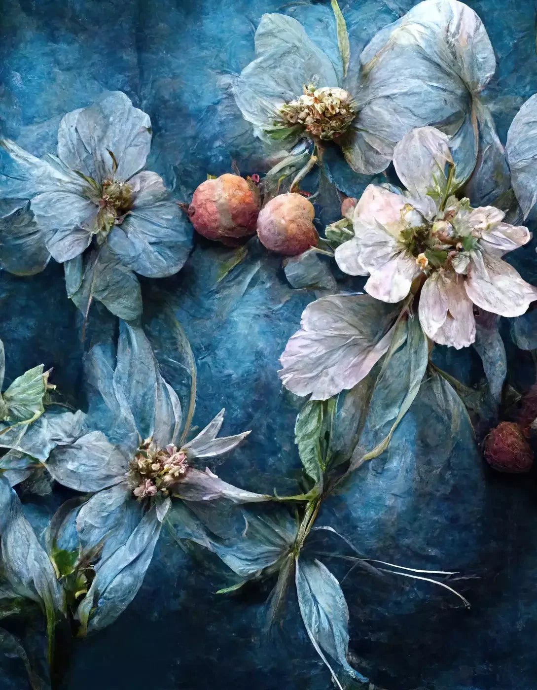 Floral Blue 6X8 Fleece ( 72 X 96 Inch ) Backdrop