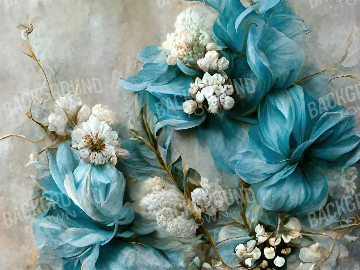 Floral Blues 2 68X5 Fleece ( 80 X 60 Inch ) Backdrop