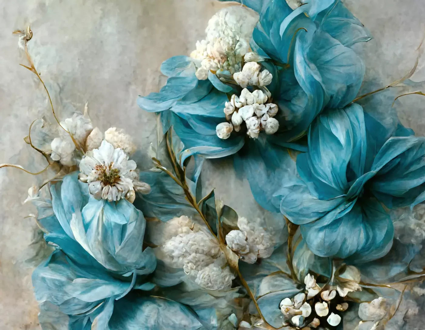 Floral Blues 2 8X6 Fleece ( 96 X 72 Inch ) Backdrop