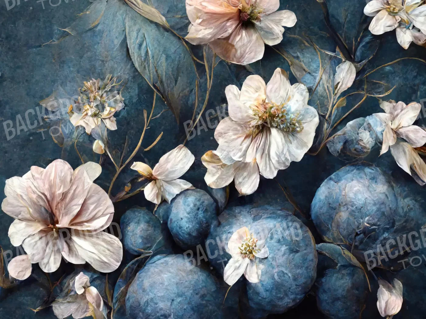 Floral Blues 3 10X8 Fleece ( 120 X 96 Inch ) Backdrop