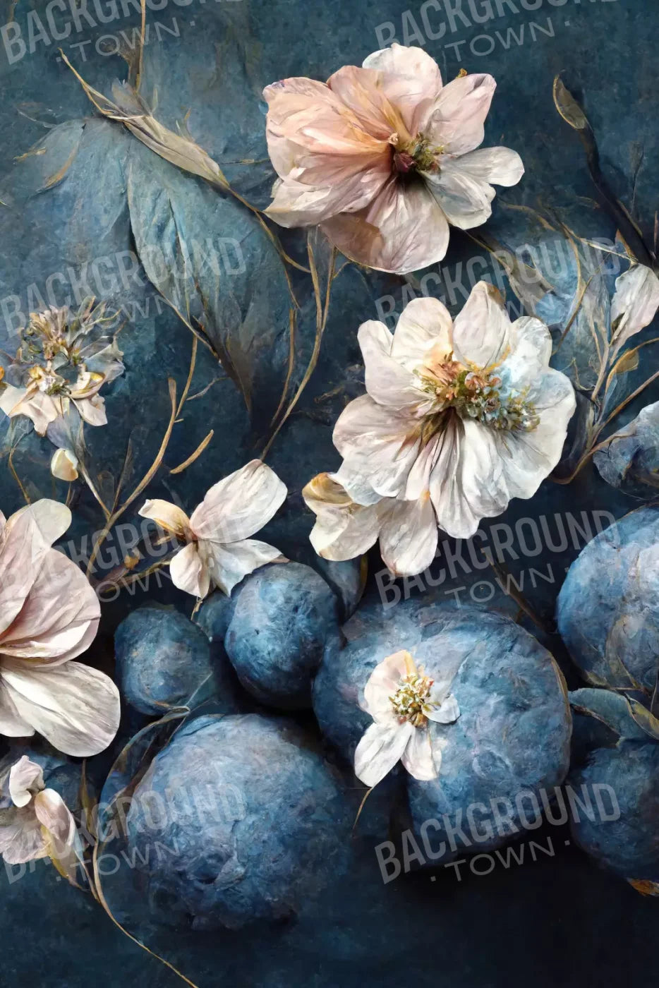 Floral Blues 3 5X8 Ultracloth ( 60 X 96 Inch ) Backdrop