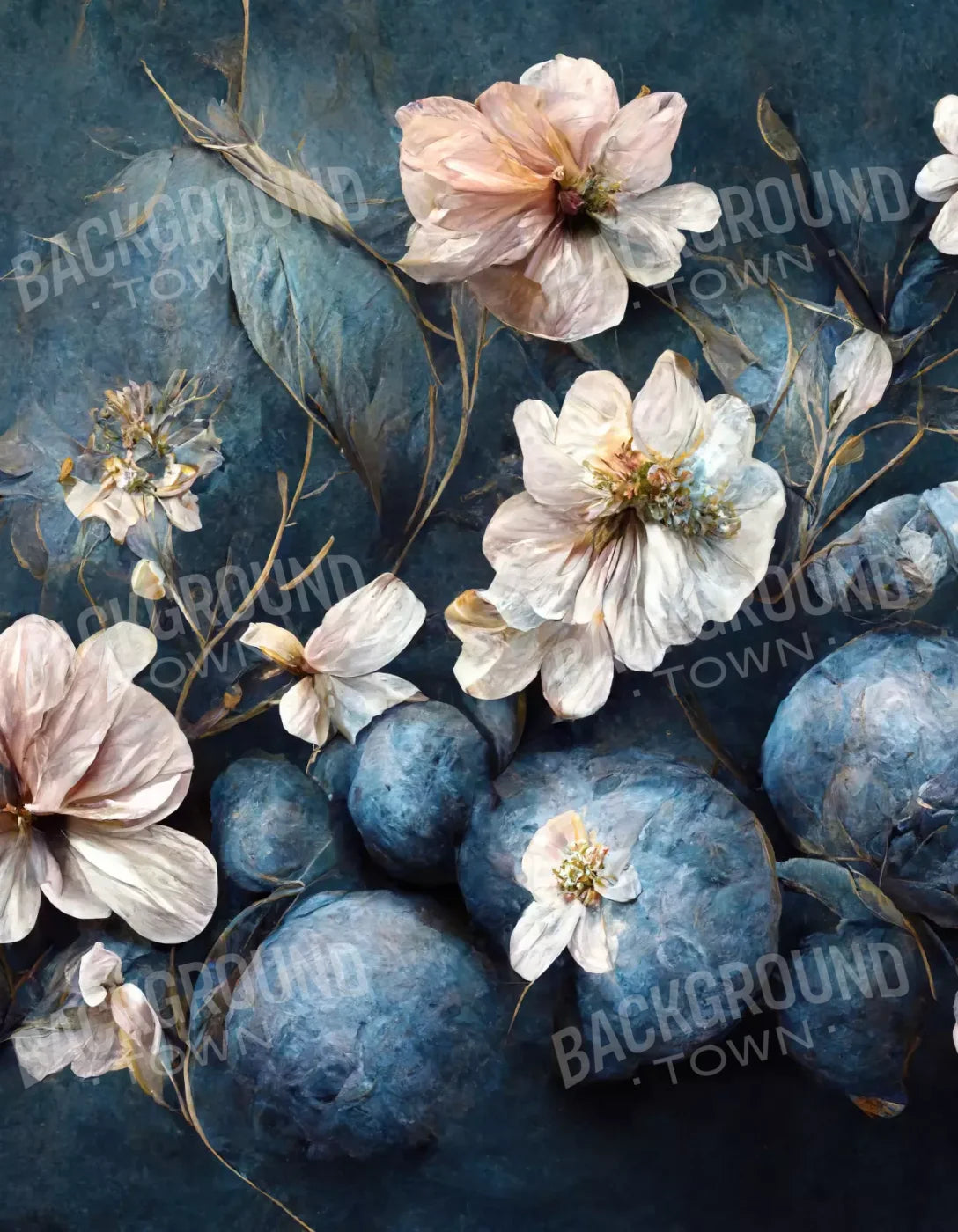 Floral Blues 3 6X8 Fleece ( 72 X 96 Inch ) Backdrop