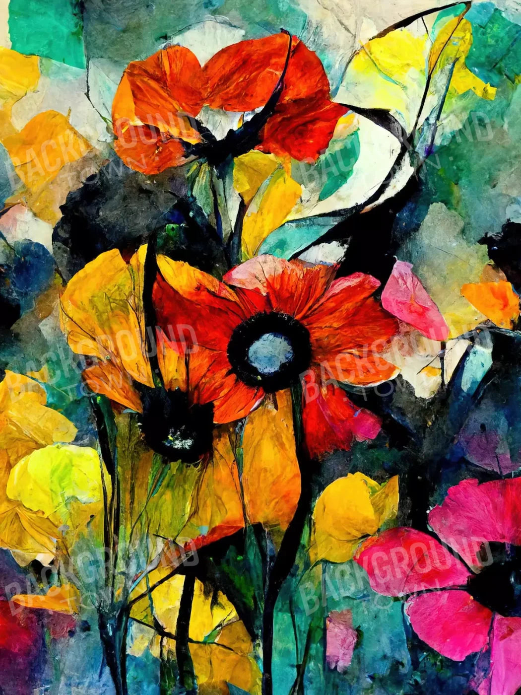 Floral Graffitti 5X68 Fleece ( 60 X 80 Inch ) Backdrop