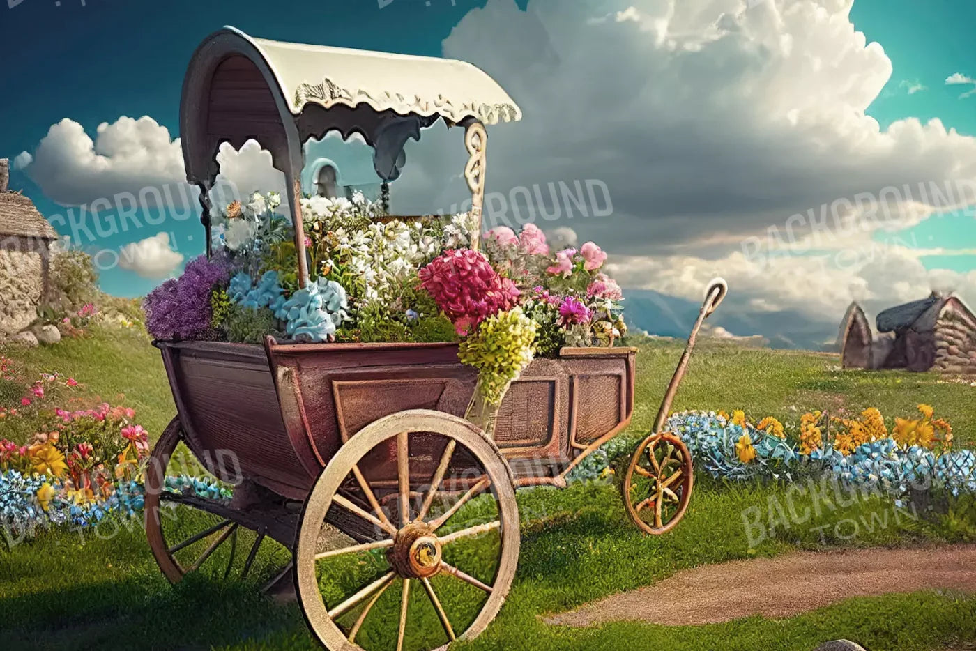Flower Cart I 8X5 Ultracloth ( 96 X 60 Inch ) Backdrop