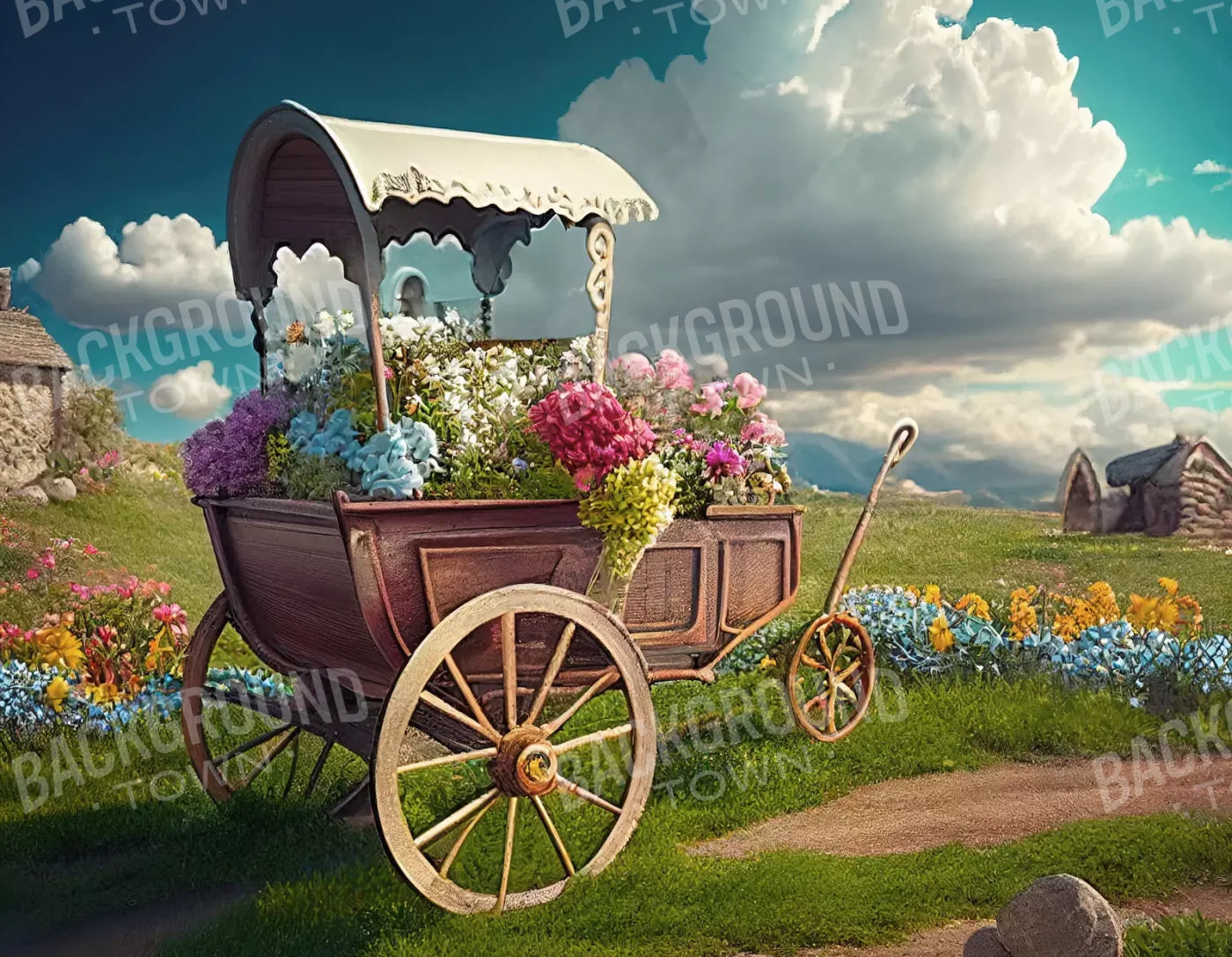 Flower Cart I 8X6 Fleece ( 96 X 72 Inch ) Backdrop
