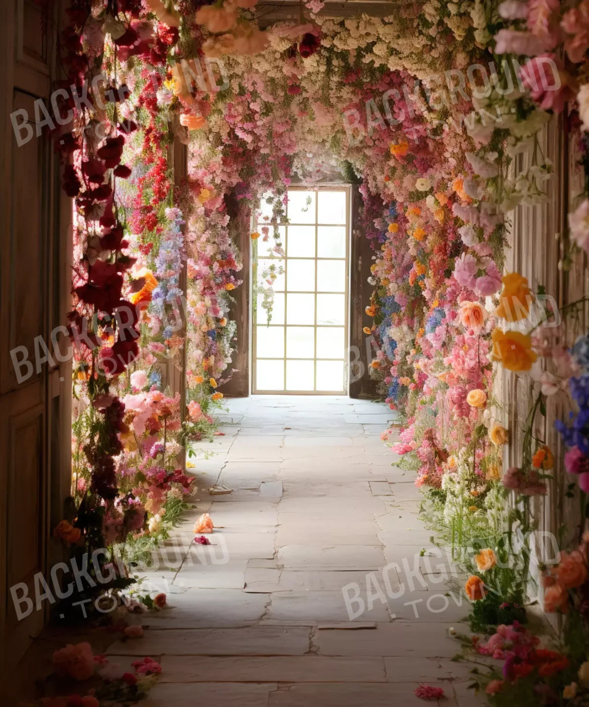 Flower Garland Hallway 1 10’X12’ Ultracloth (120 X 144 Inch) Backdrop