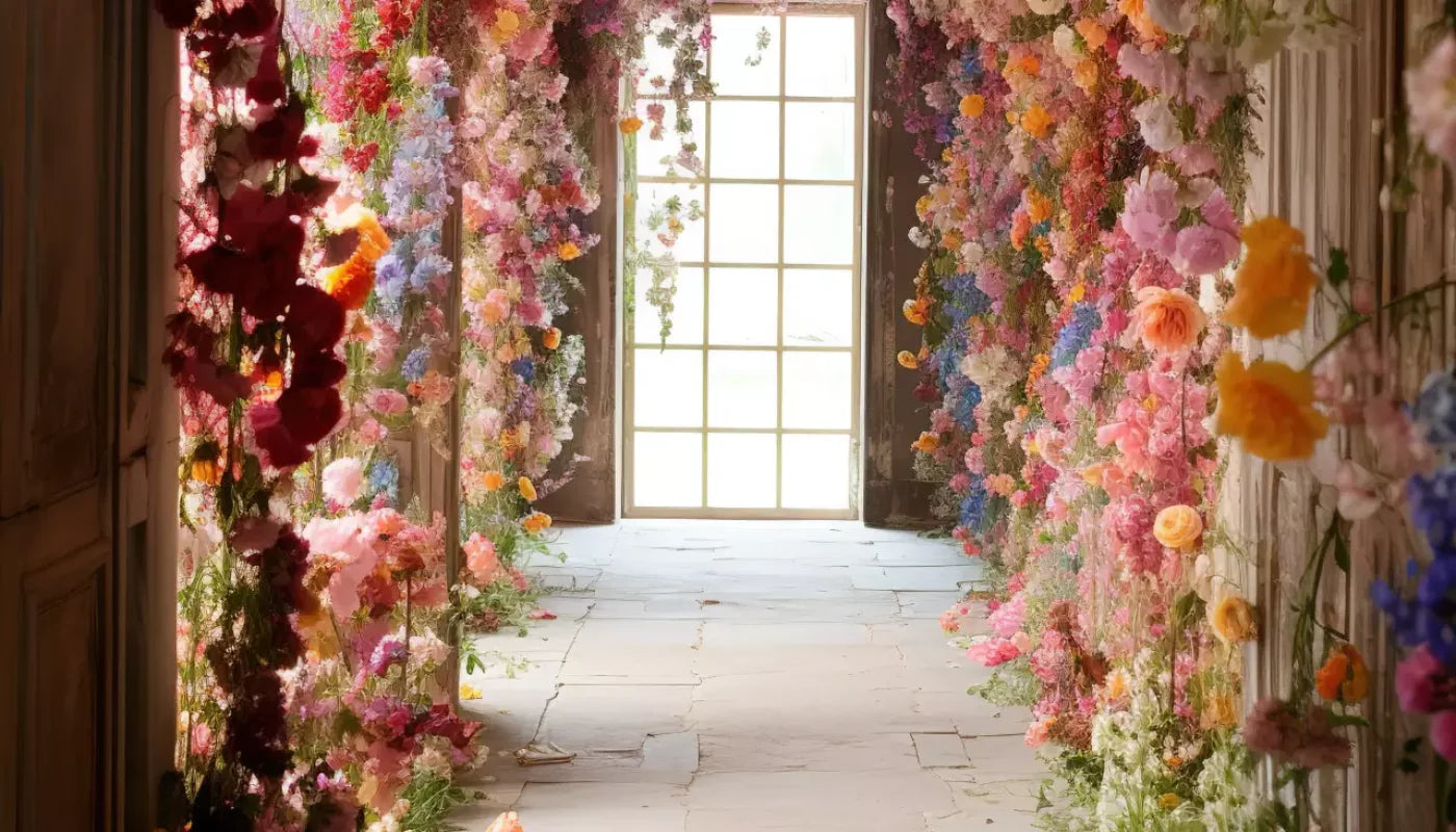 Flower Garland Hallway 1 14’X8’ Ultracloth (168 X 96 Inch) Backdrop