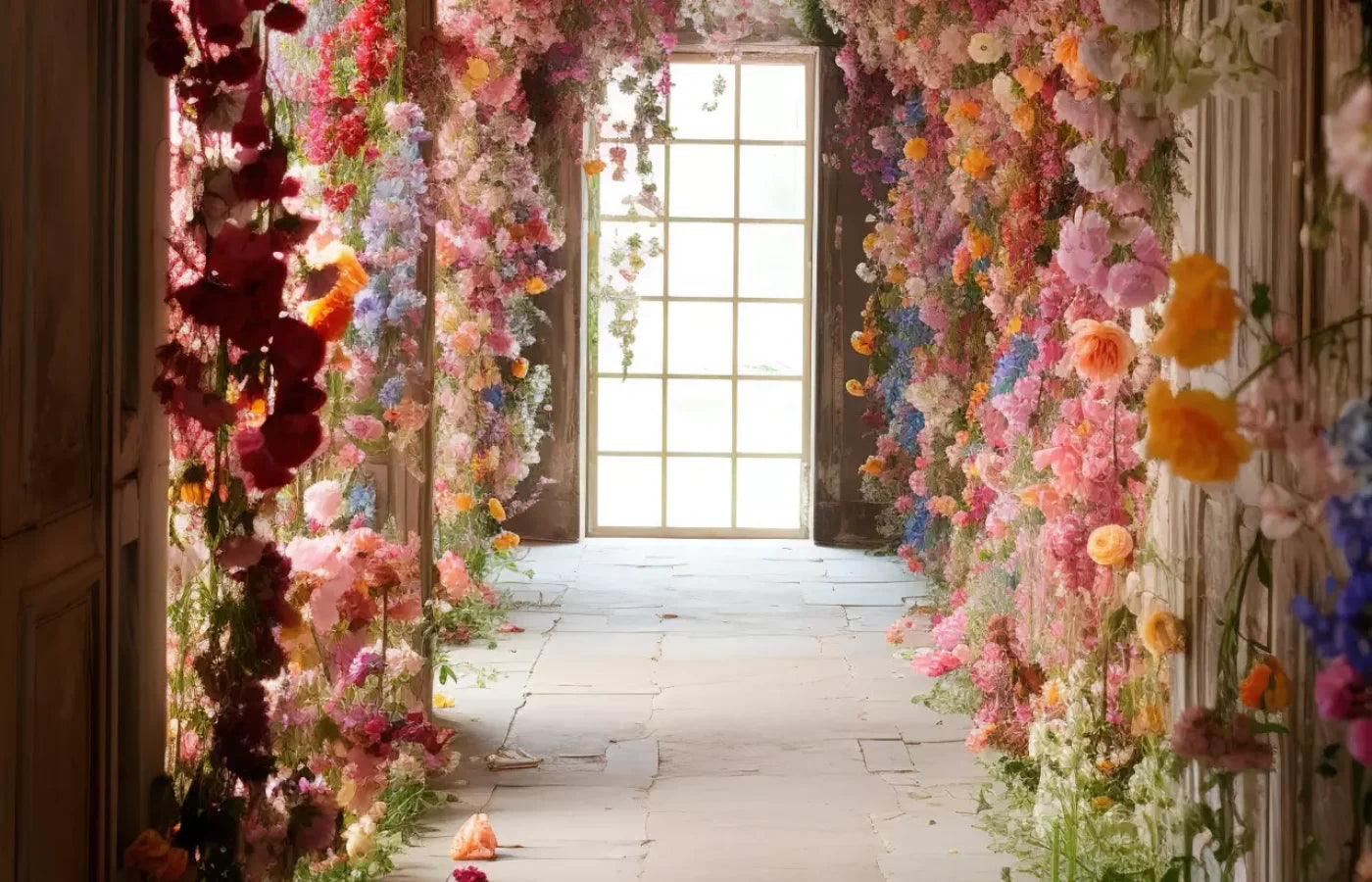Flower Garland Hallway 1 14’X9’ Ultracloth (168 X 108 Inch) Backdrop