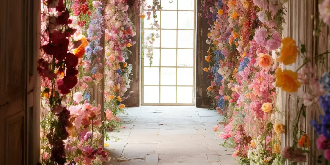 Flower Garland Hallway 1 16’X8’ Ultracloth (192 X 96 Inch) Backdrop