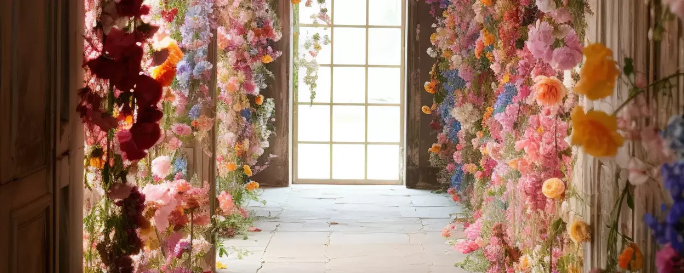 Flower Garland Hallway 1 20’X8’ Ultracloth (240 X 96 Inch) Backdrop