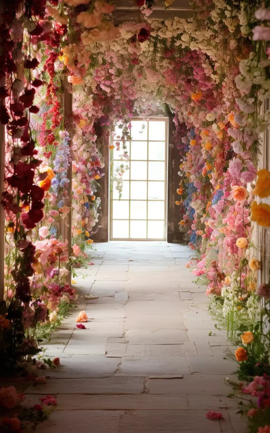 Flower Garland Hallway 1 5’X8’ Ultracloth (60 X 96 Inch) Backdrop